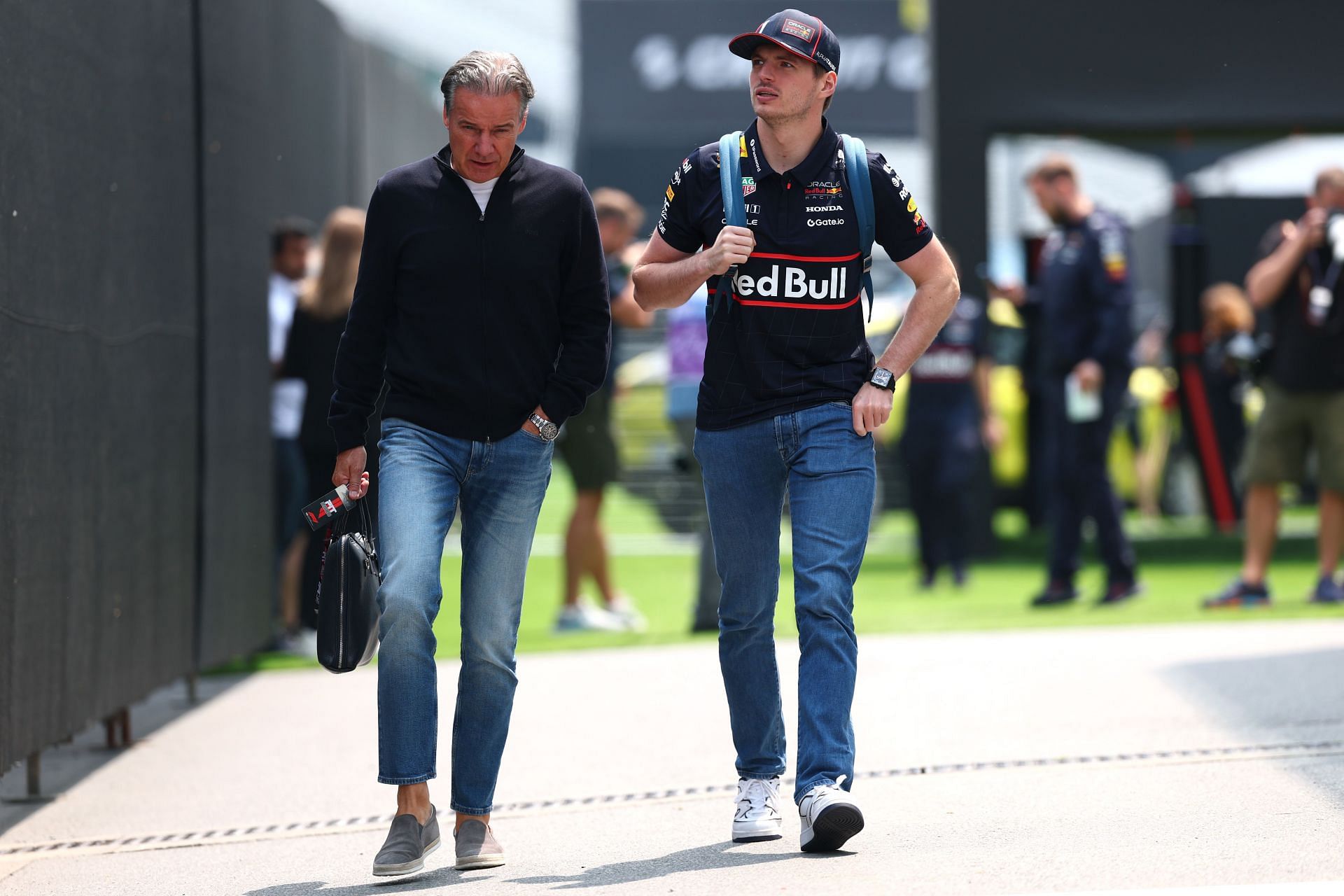 Max Verstappen's manager Raymond Vermeulen (L) and Verstappen (R) arriving at the race weekend for the Canadian Grand Prix - Source: Getty